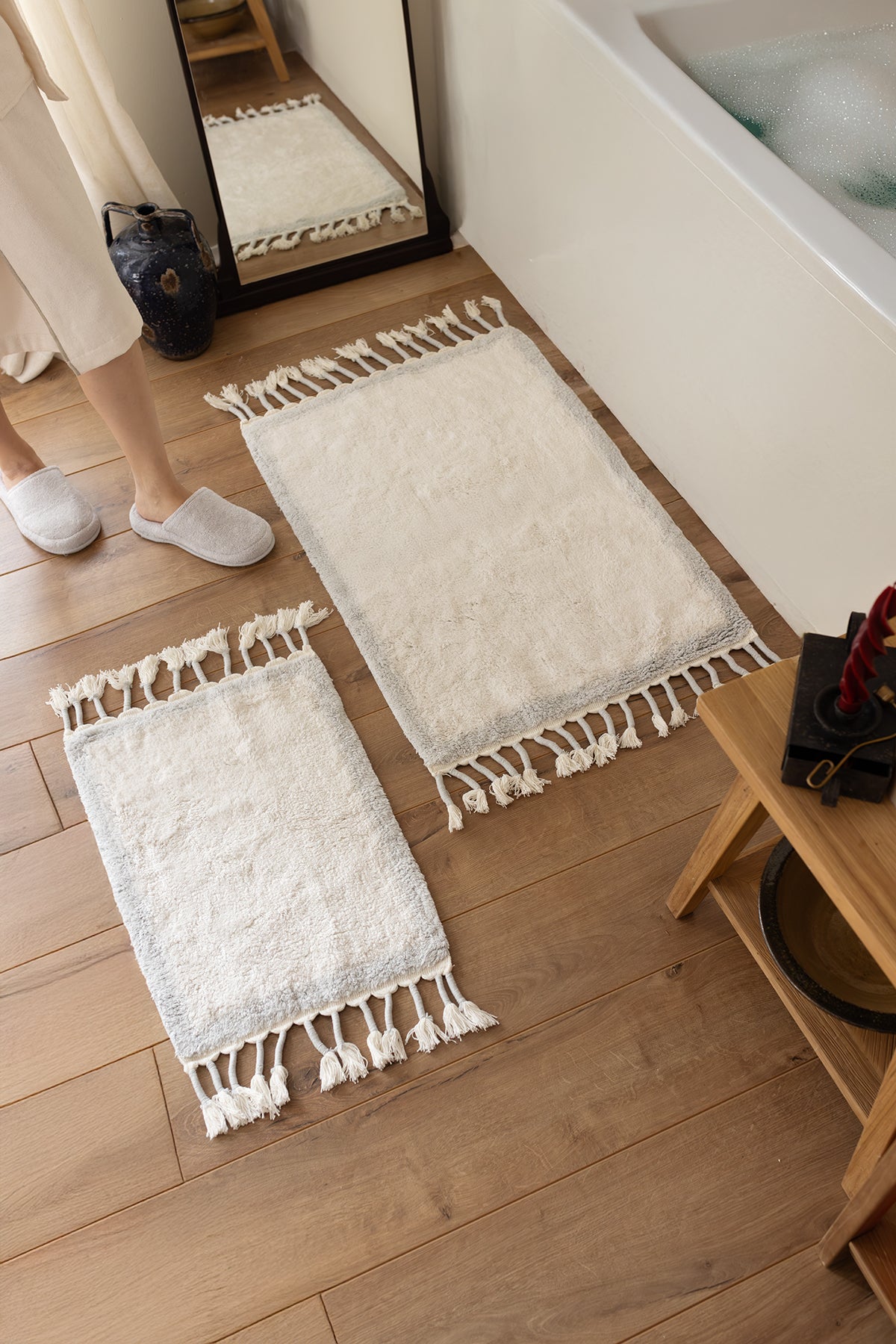 İRYA-Root 2’Li Takım Banyo Paspası %100 Pamuk 40X60+60X90 Cm Buz Mavi-Paspas-1-Milagron.com