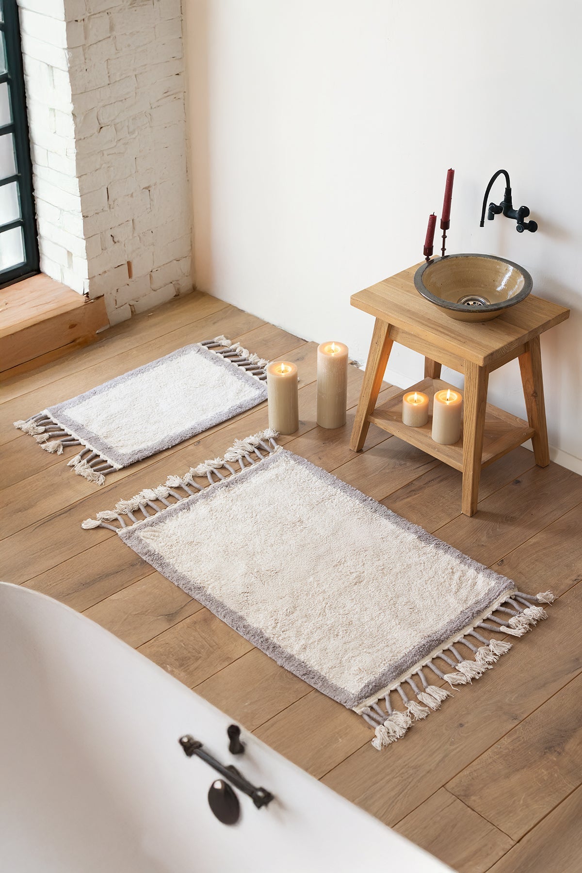 İRYA-Root 2’Li Takım Banyo Paspası Bambu 40X60+60X90 Cm Koyu Gri-Banyo Paspası-1-Milagron.com