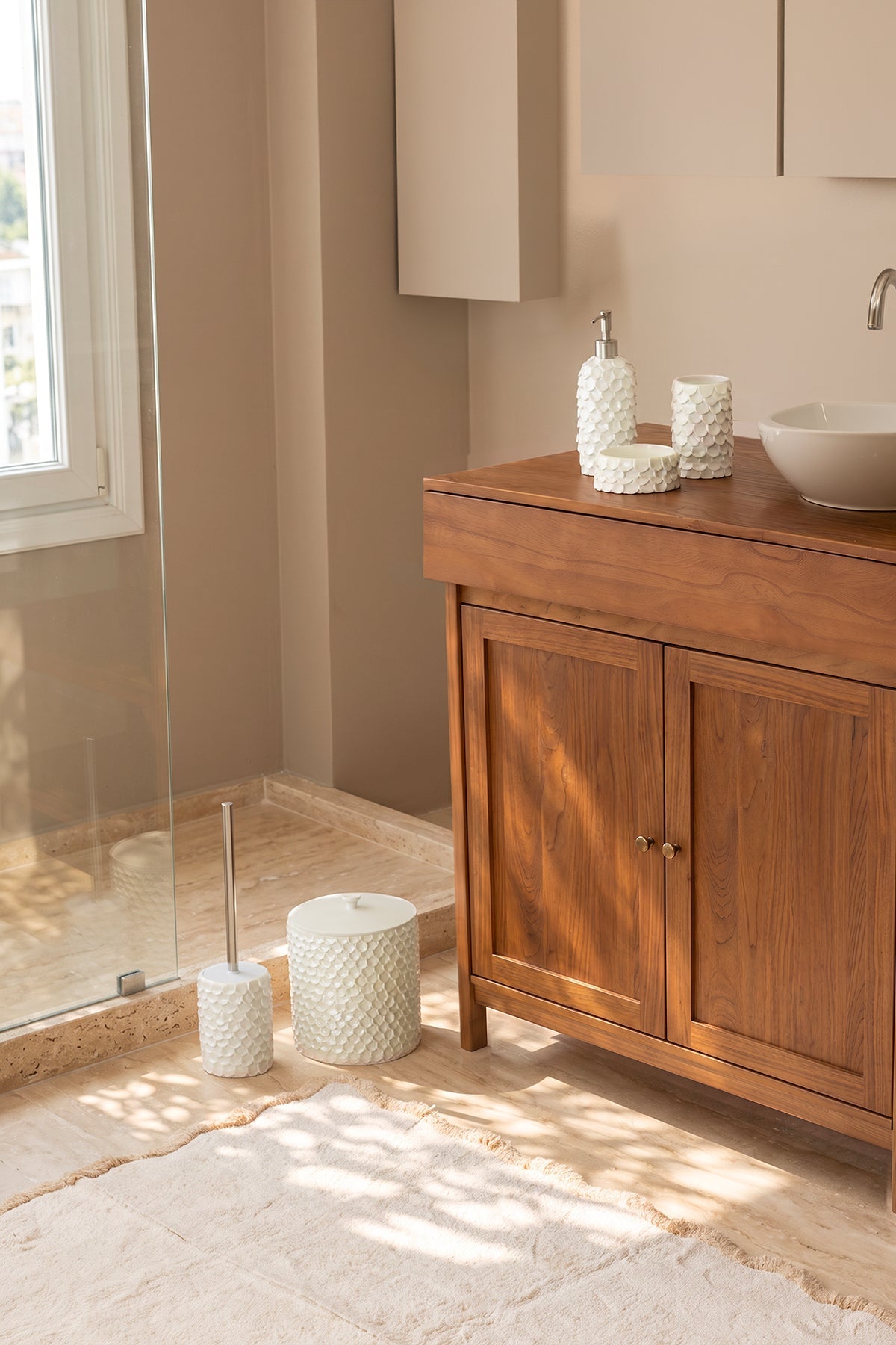 Scallop Tekli Bambu Banyo Paspası 100X150 Cm Bej