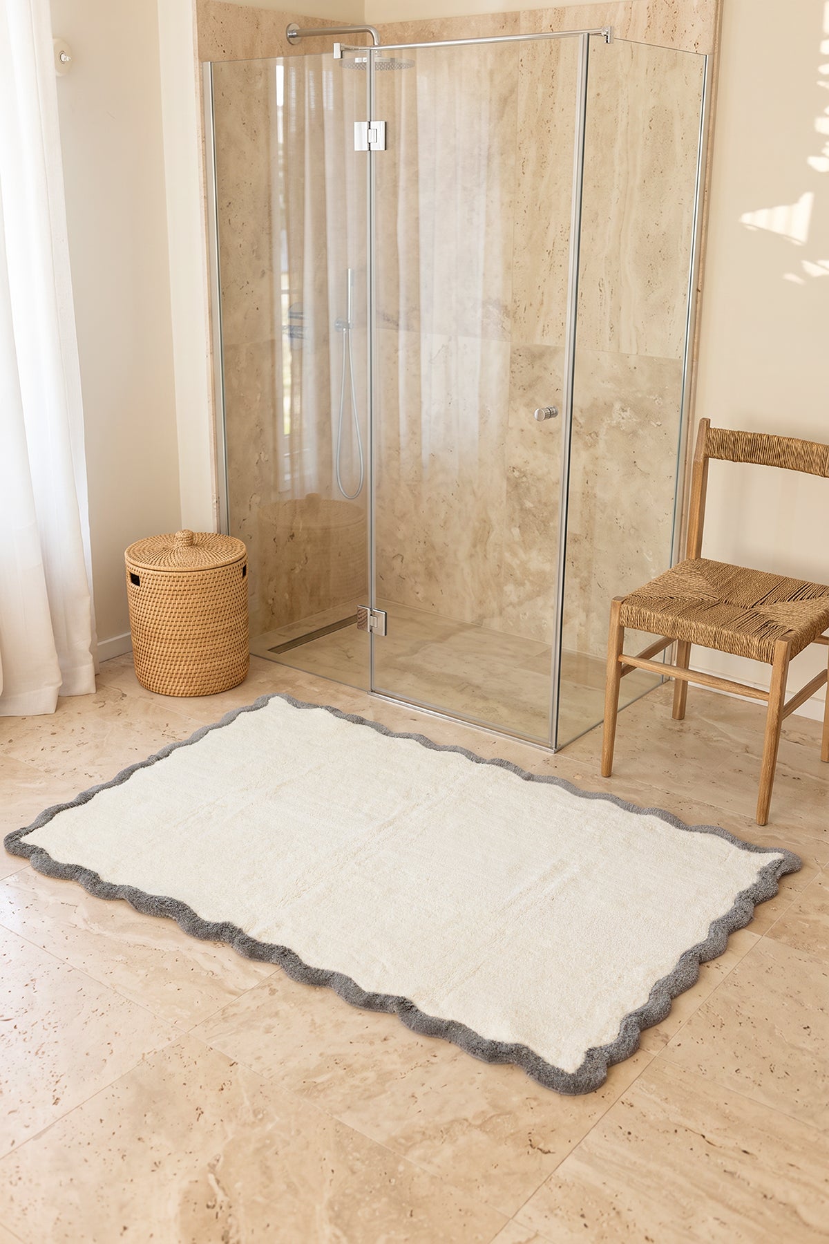 Scallop Tekli Bambu Banyo Paspası 100X150 Cm Gri