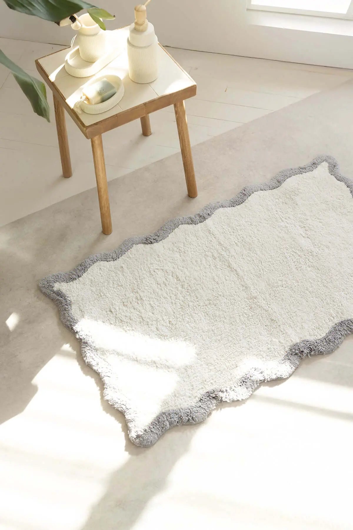 İRYA-Scallop Tekli Banyo Paspası Bambu 60X100 Gri-Paspas-1-Milagron.com