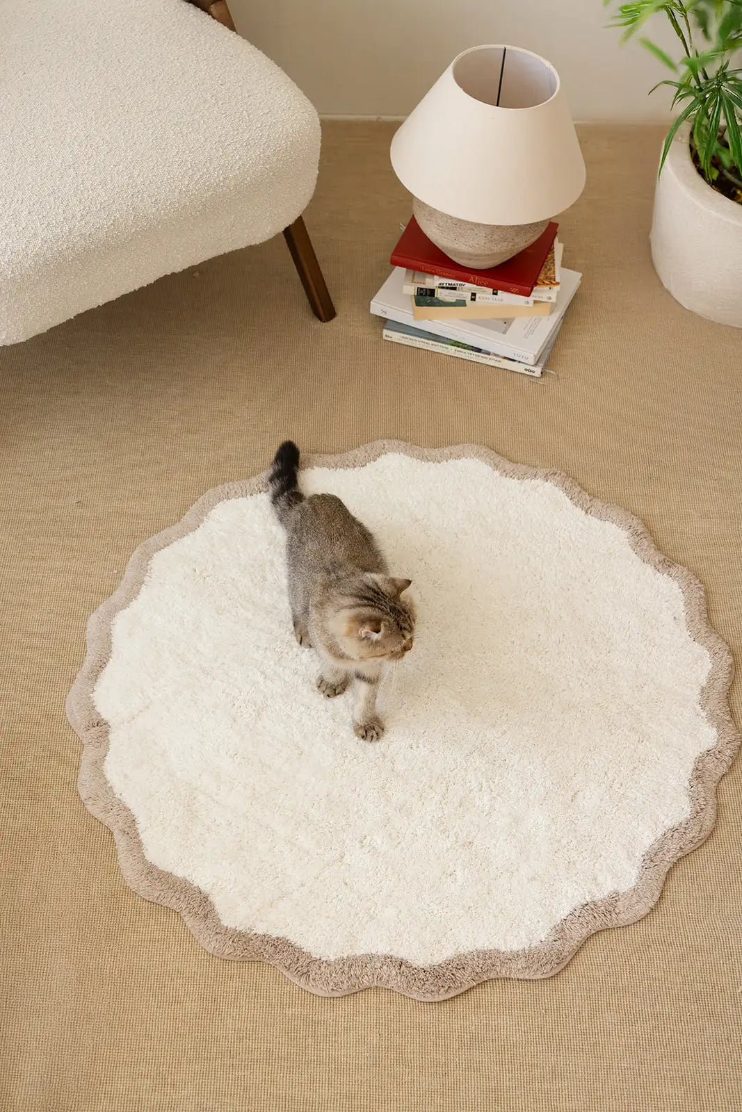 İRYA-Scallop Yuvarlak Banyo Paspası Bambu 90X90 Bej-Paspas-2-Milagron.com