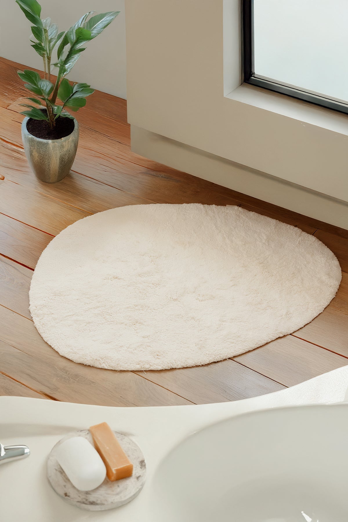 İRYA-Sedef Tekli Banyo Paspası Bambu 90X110 Ekru-Paspas-2-Milagron.com