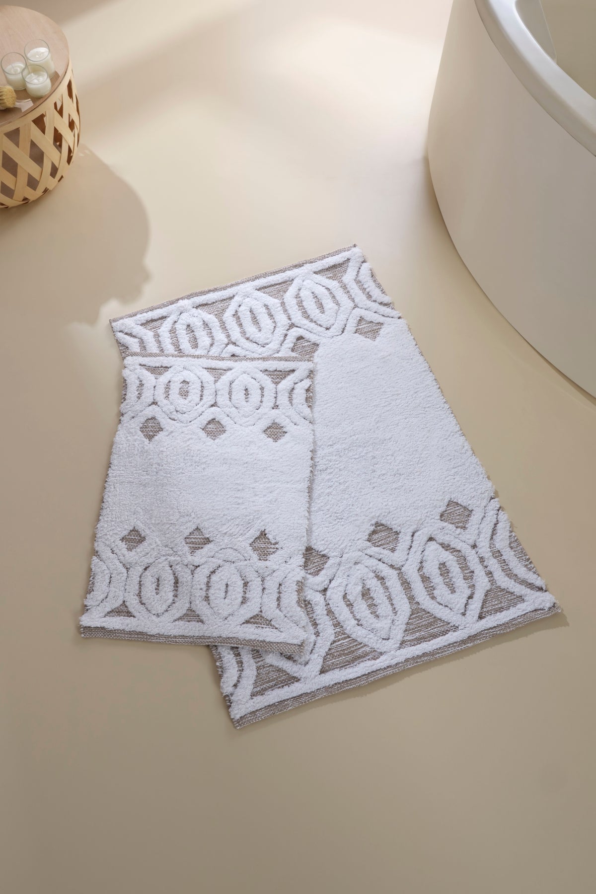 İRYA-Sherry 2’Li Takım Banyo Paspası %100 Pamuk 40X60 + 60X90 Bej-Paspas-1-Milagron.com