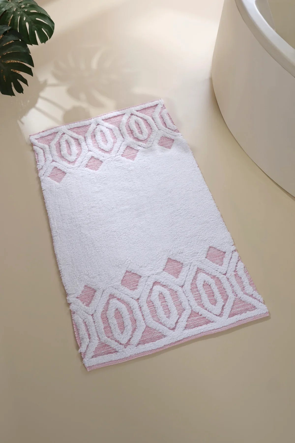 İRYA-Sherry Tekli Banyo Paspası %100 Pamuk 70X110 Pembe-Paspas-1-Milagron.com