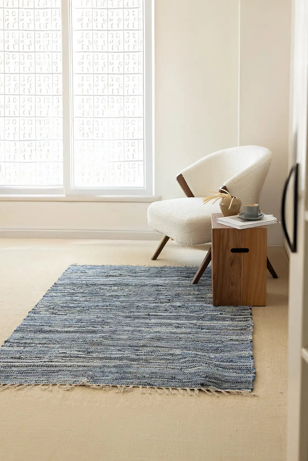 İRYA-Striped Denim Kilim Ekru/İNdigo 60X90-Kilim-3-Milagron.com