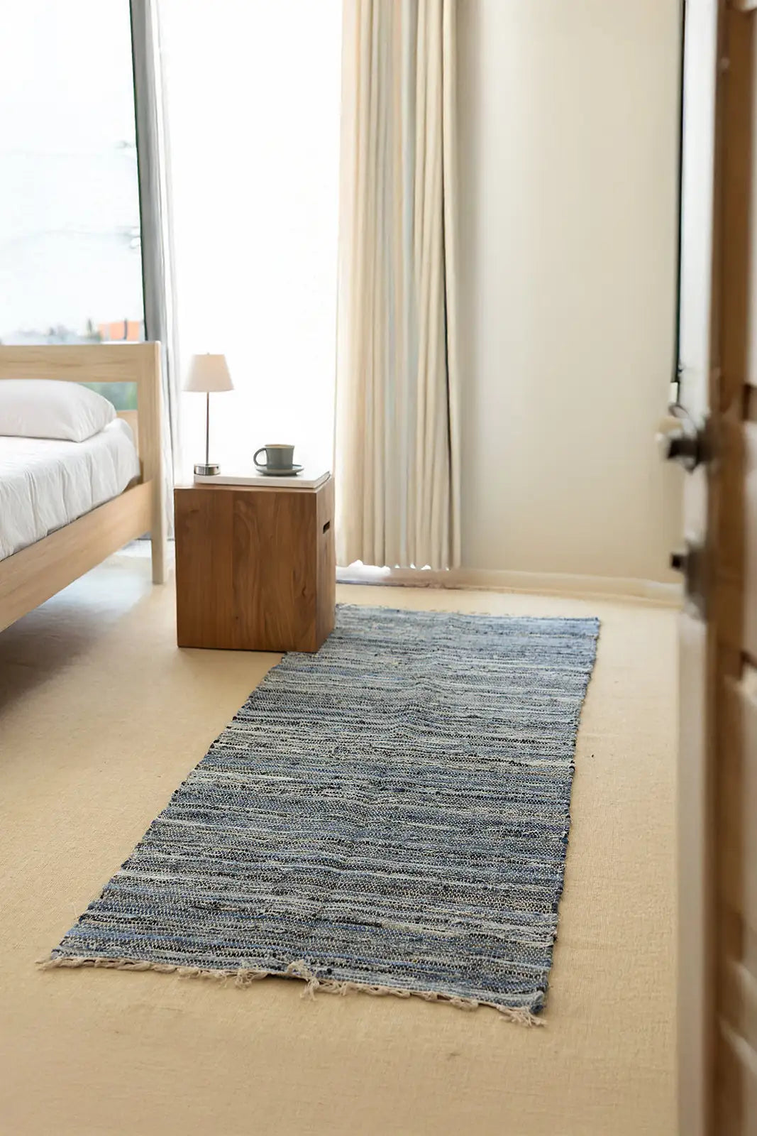 İRYA-Striped Denim Kilim Ekru/İNdigo 80X250-Kilim-1-Milagron.com