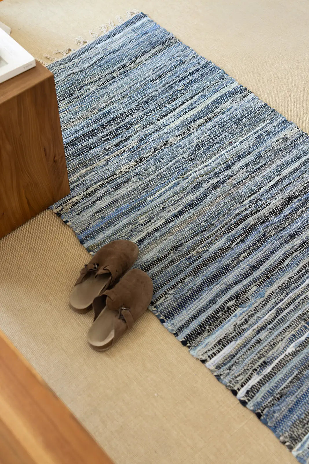 İRYA-Striped Denim Kilim Ekru/İNdigo 80X250-Kilim-2-Milagron.com