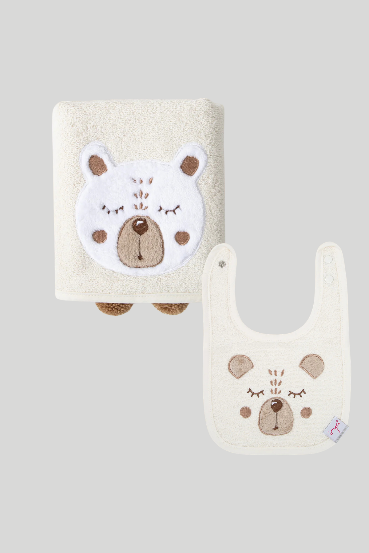 İRYA-Teddy 2'Li Organik Yenidoğan Hediye Seti Krem | Havlu, Önlük-2-Milagron.com