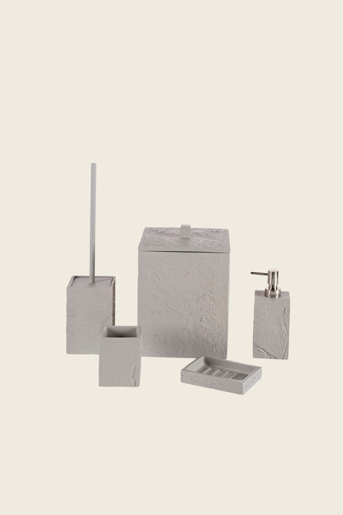 İRYA-Terra 5 Parça Banyo Seti Gri-Banyo Düzenleyicileri-5-Milagron.com