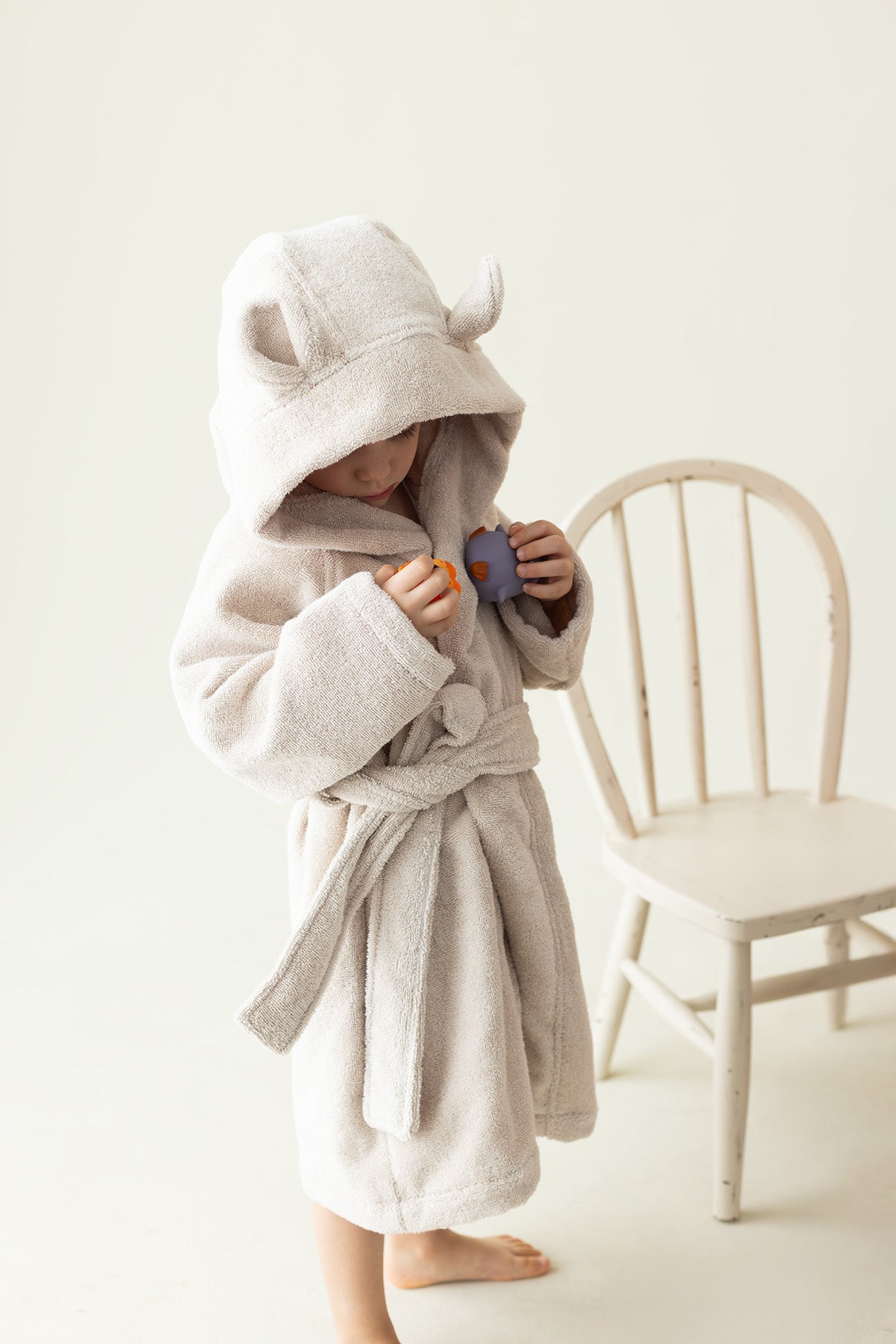 İRYA-Tiny Bear Organik Pamuk Çocuk Bornoz Bej-Bornoz-1-Milagron.com