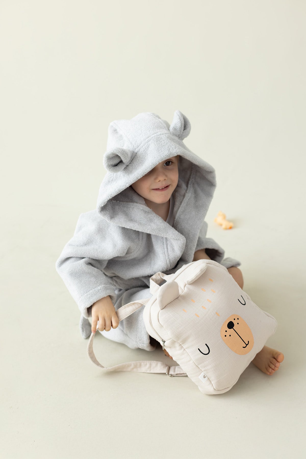 İRYA-Tiny Bear Organik Pamuk Çocuk Bornoz Gri-Bornoz-1-Milagron.com