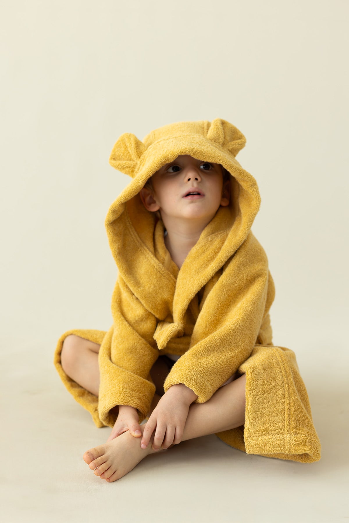 İRYA-Tiny Bear Organik Pamuk Çocuk Bornoz Hardal-Bornoz-1-Milagron.com