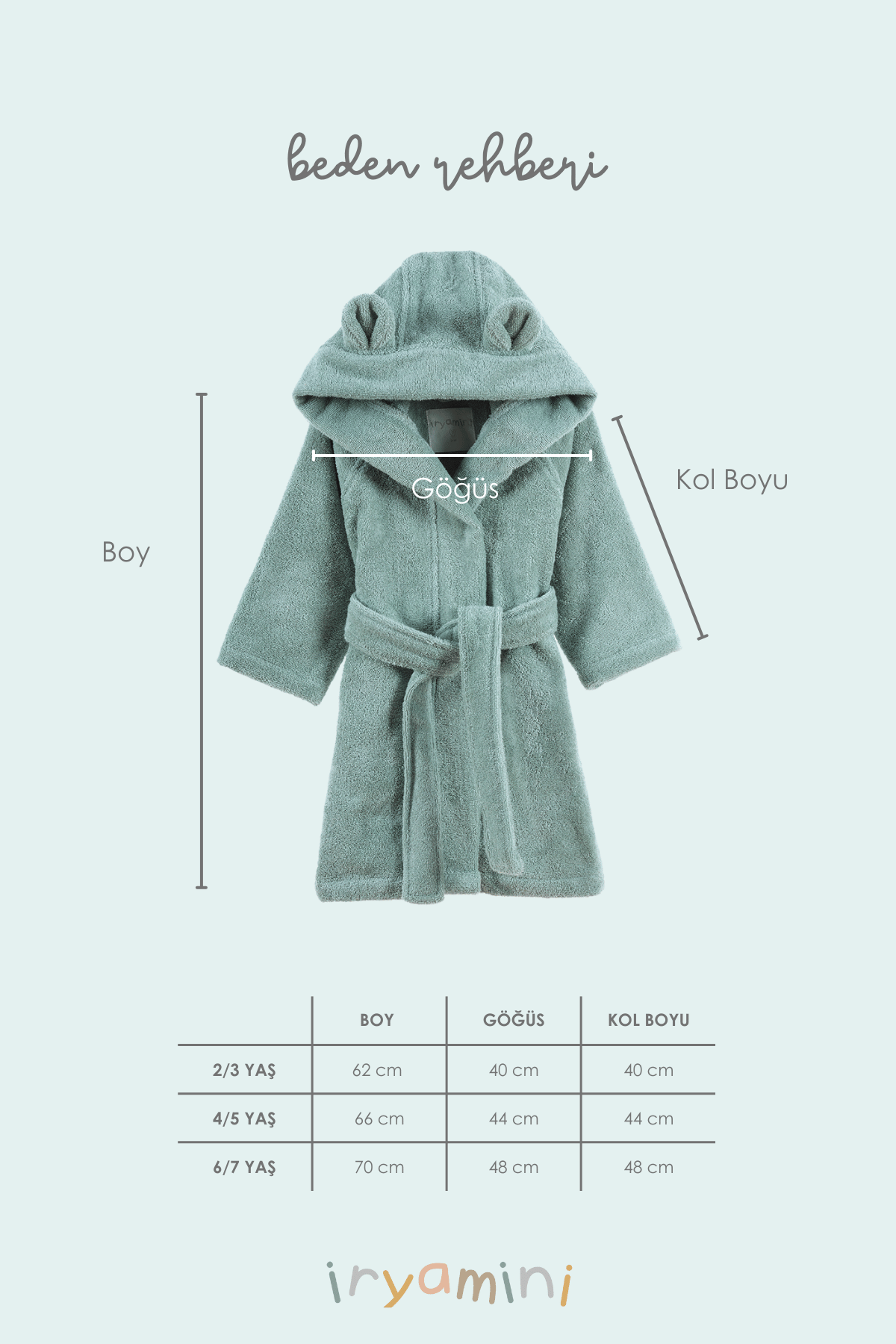 İRYA-Tiny Bear Organik Pamuk Çocuk Bornoz Mint-Bornoz-7-Milagron.com