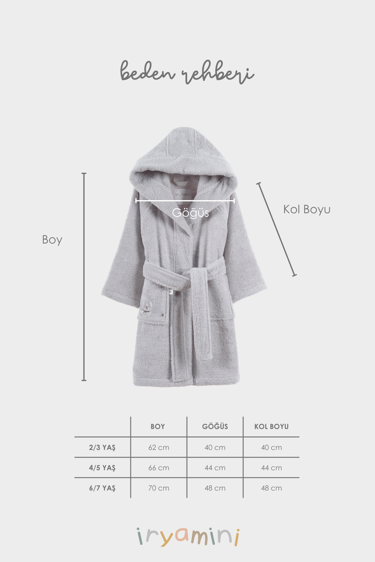 İRYA-Tiny Koala Organik Pamuk Nakışlı Çocuk Bornoz Gri-Bornoz-6-Milagron.com