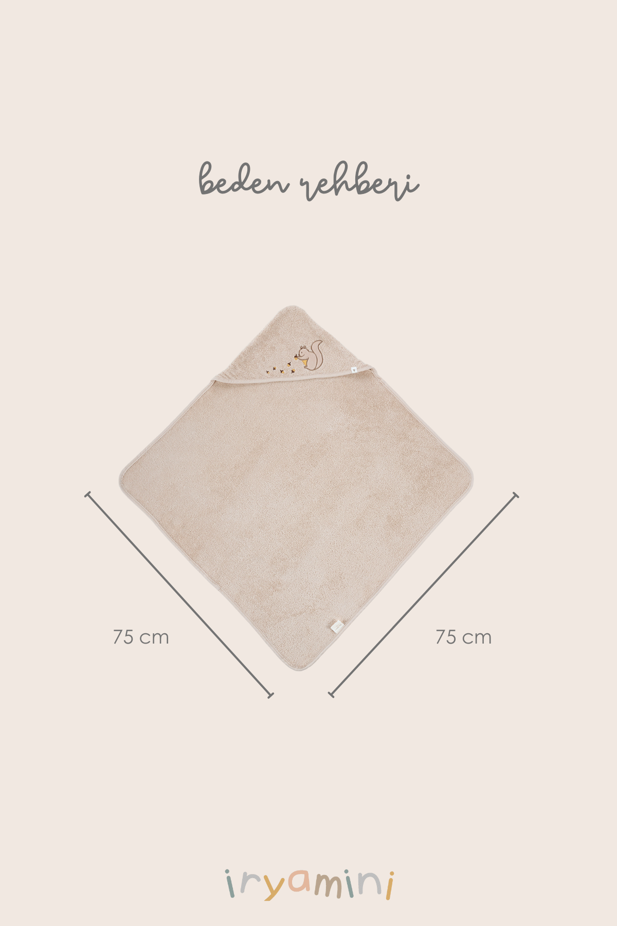 İRYA-Tiny Squirrel Organik Pamuk Nakışlı Bebek Kundak Bej 75X75-Kundak-5-Milagron.com
