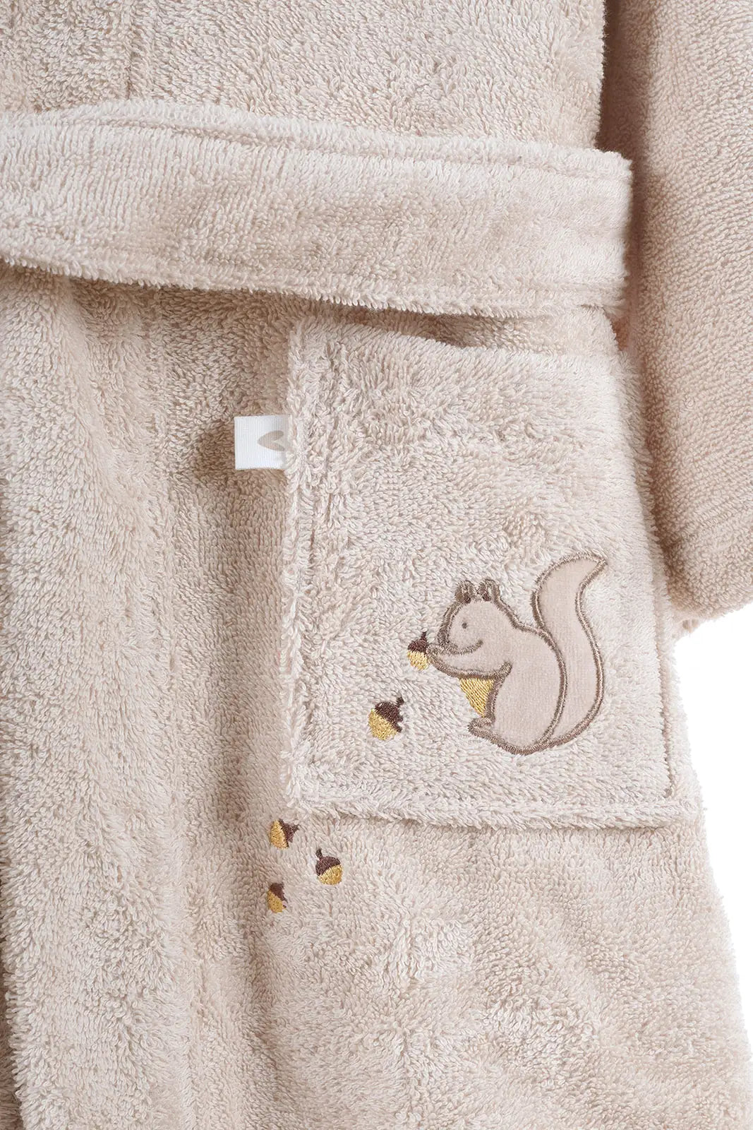 İRYA-Tiny Squirrel Organik Pamuk Nakışlı Çocuk Bornoz Bej-Bornoz-4-Milagron.com
