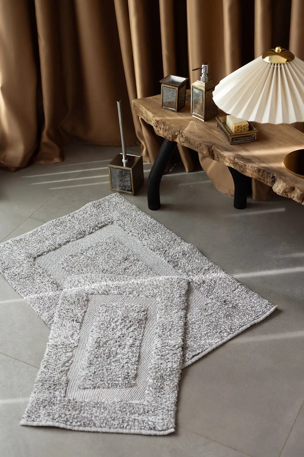 İRYA-Vivian 2’Li Takım Banyo Paspası %100 Pamuk 40X60 + 60X90 Gri-Paspas-1-Milagron.com