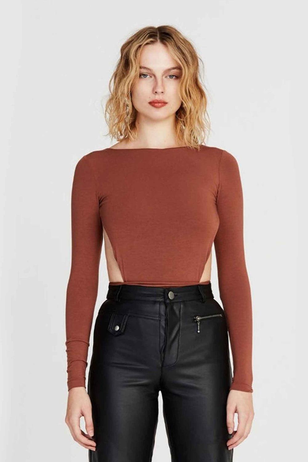 Iamnotbasic-Nicole Kahverengi Bodysuit-Top-1-Milagron.com