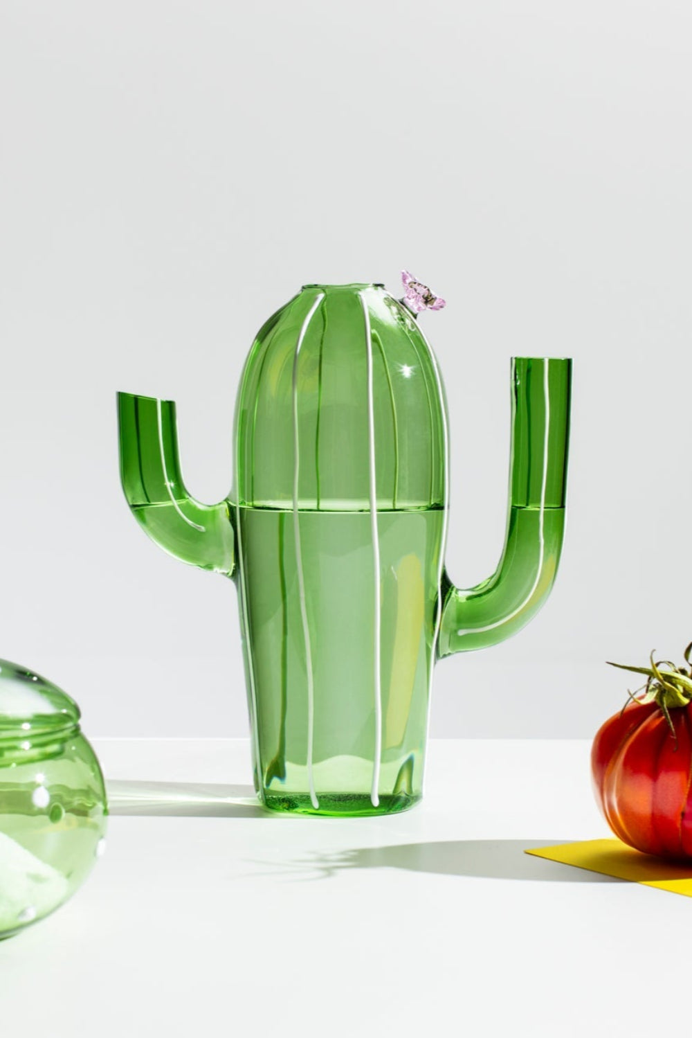 Ichendorf Milano-Desert Plants Pembe Çiçek Detaylı Yeşil Kaktüs Formlu Cam Sürahi-Sürahi-2-Milagron.com