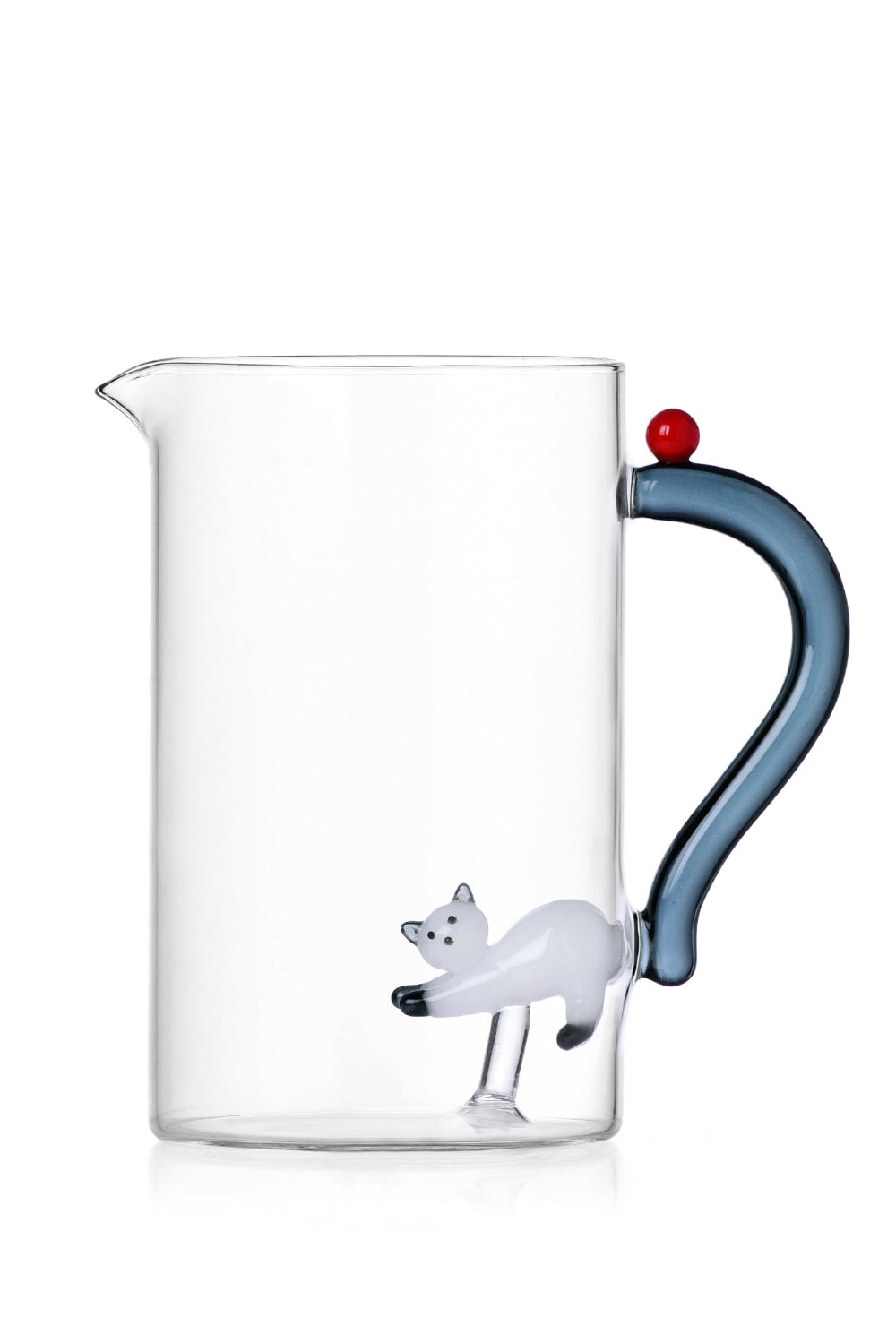 Ichendorf Milano-Tabby Cat Duman Renkli Kuyruklu Beyaz Kedi Figürlü Cam Sürahi-Bardak-1-Milagron.com