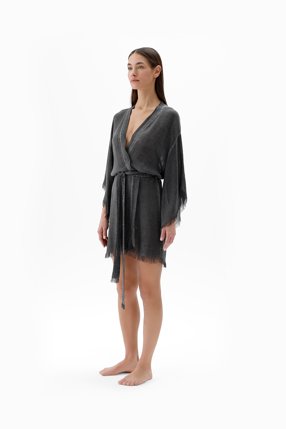 İkikız-Bambu Gri Kısa Kimono-Kimono-1-Milagron.com