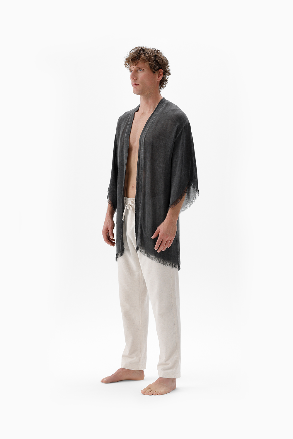 İkikız-Bambu Gri Kısa Kimono-Kimono-6-Milagron.com