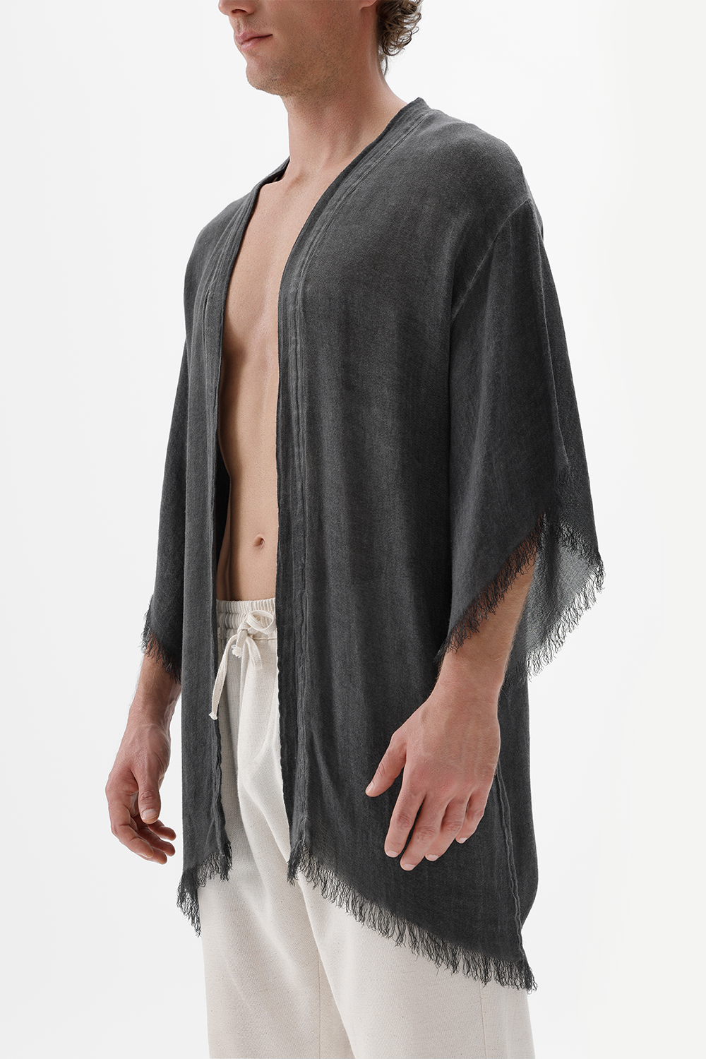 İkikız-Bambu Gri Kısa Kimono-Kimono-8-Milagron.com