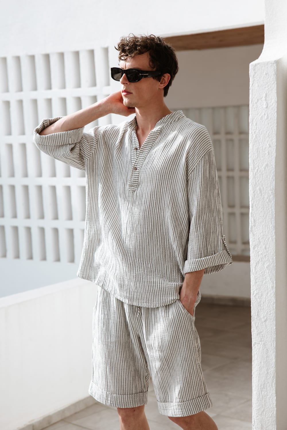 İkikız-Crinkle Çizgili Şort-Şort-3-Milagron.com