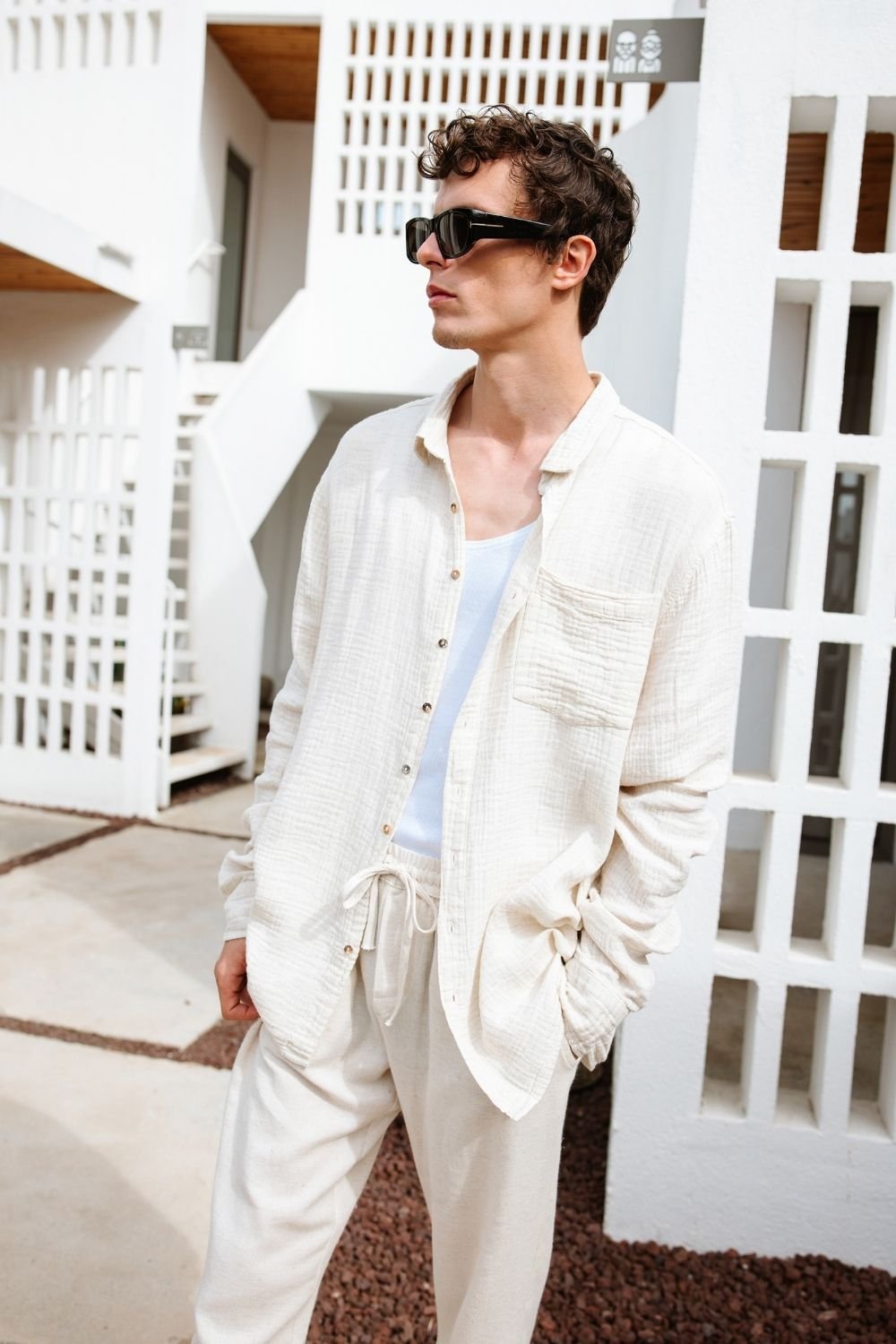 İkikız-Crinkle Linen Erkek Gömlek-Gömlek-1-Milagron.com