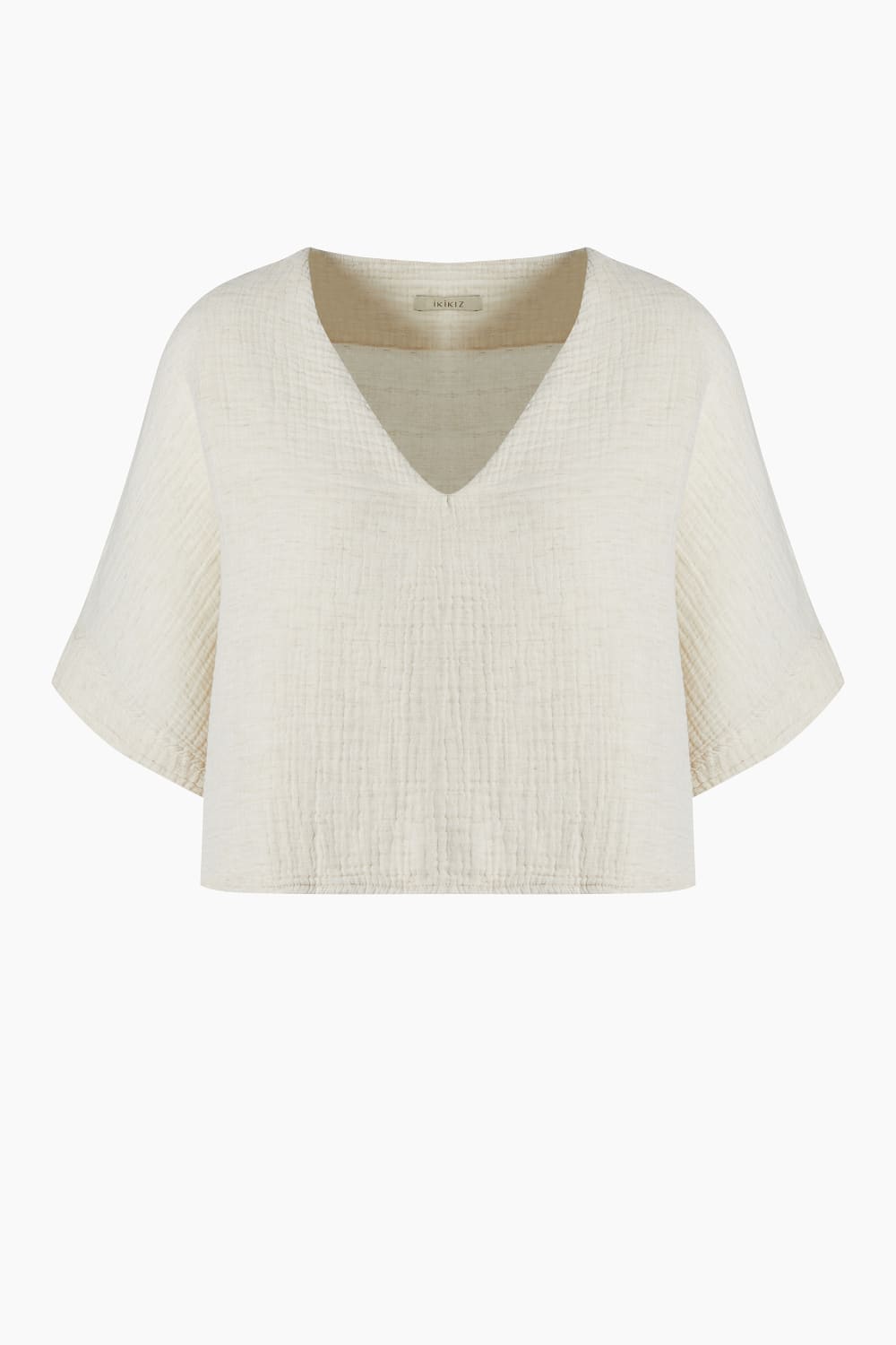 İkikız-Crinkle Linen V Yaka Bluz-Top-1-Milagron.com