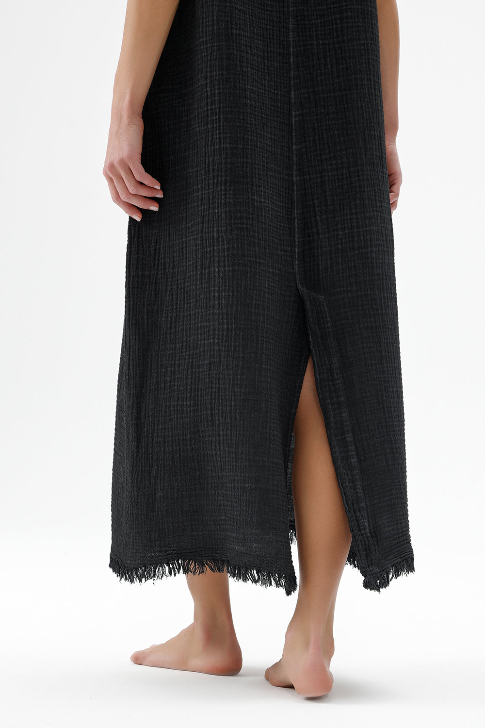 Crinkle Siyah İp Askılı Elbise - 5