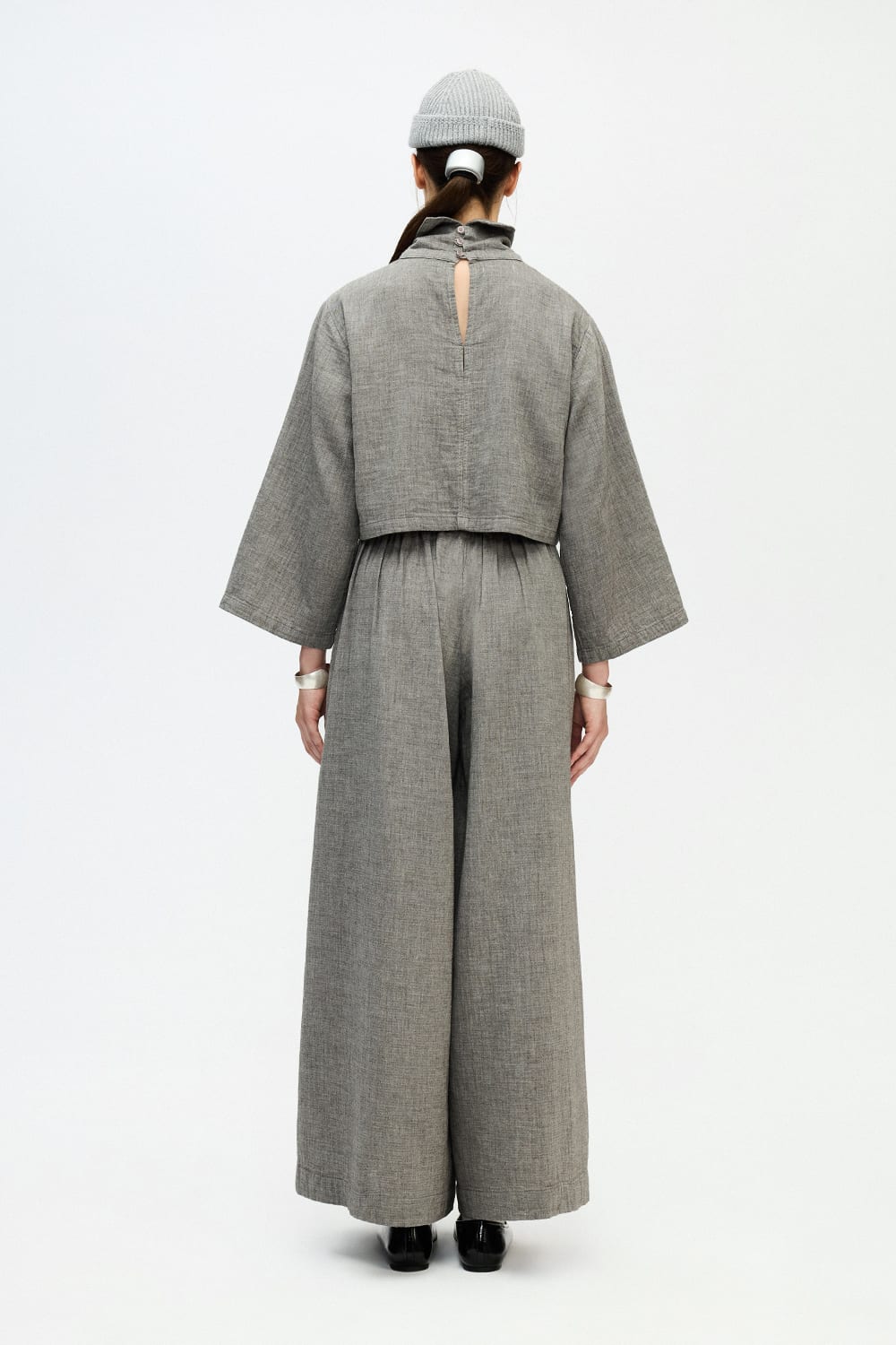 İkikız-Gri Boğazlı Crop Bluz-Top-4-Milagron.com