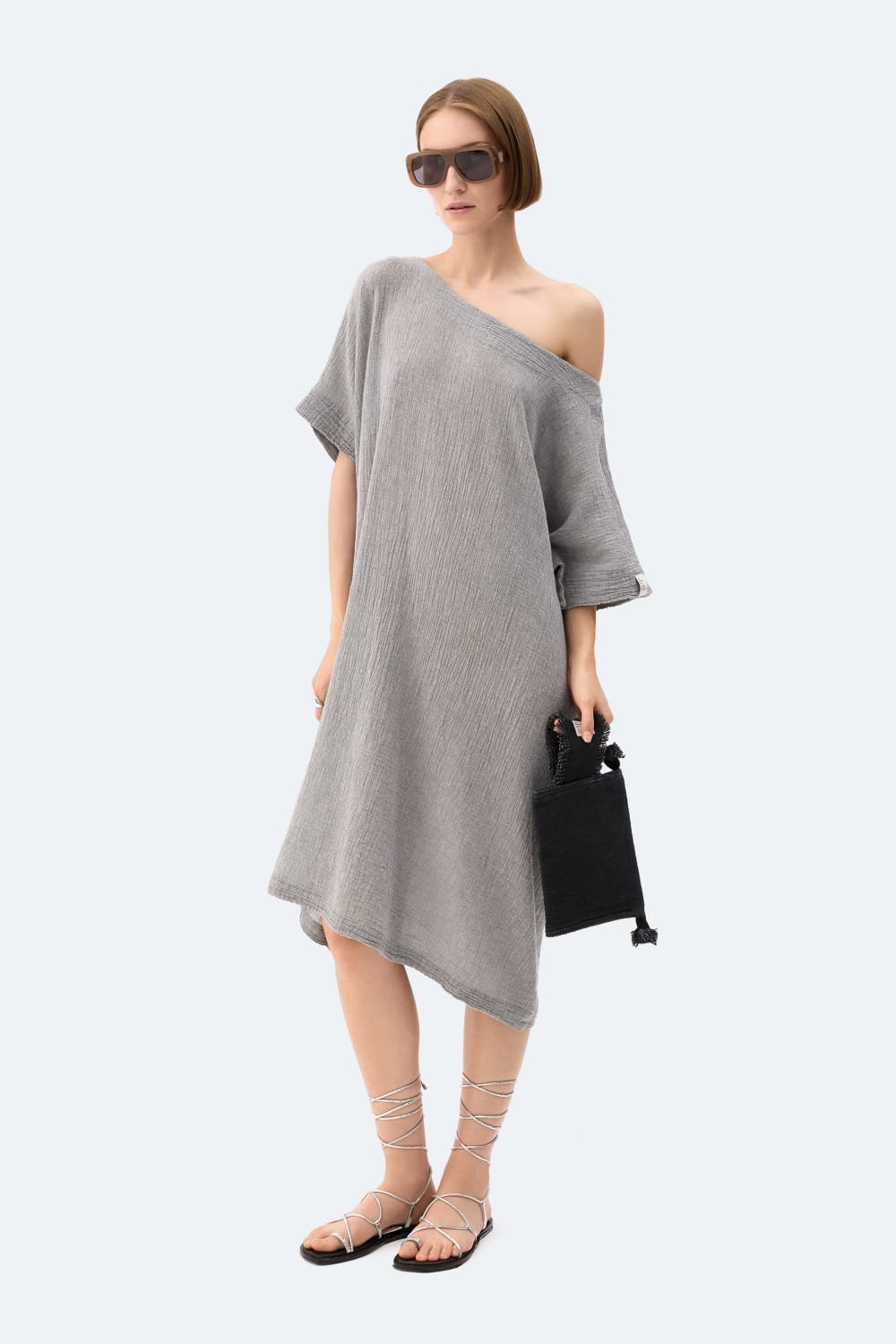 İkikız-Gri Crinkle Balon Elbise-Elbise-1-Milagron.com