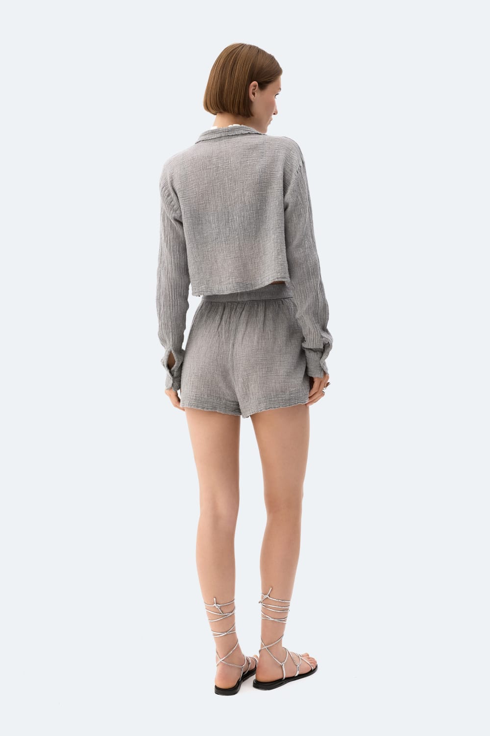 İkikız-Gri Crinkle Crop Gömlek-Gömlek-2-Milagron.com