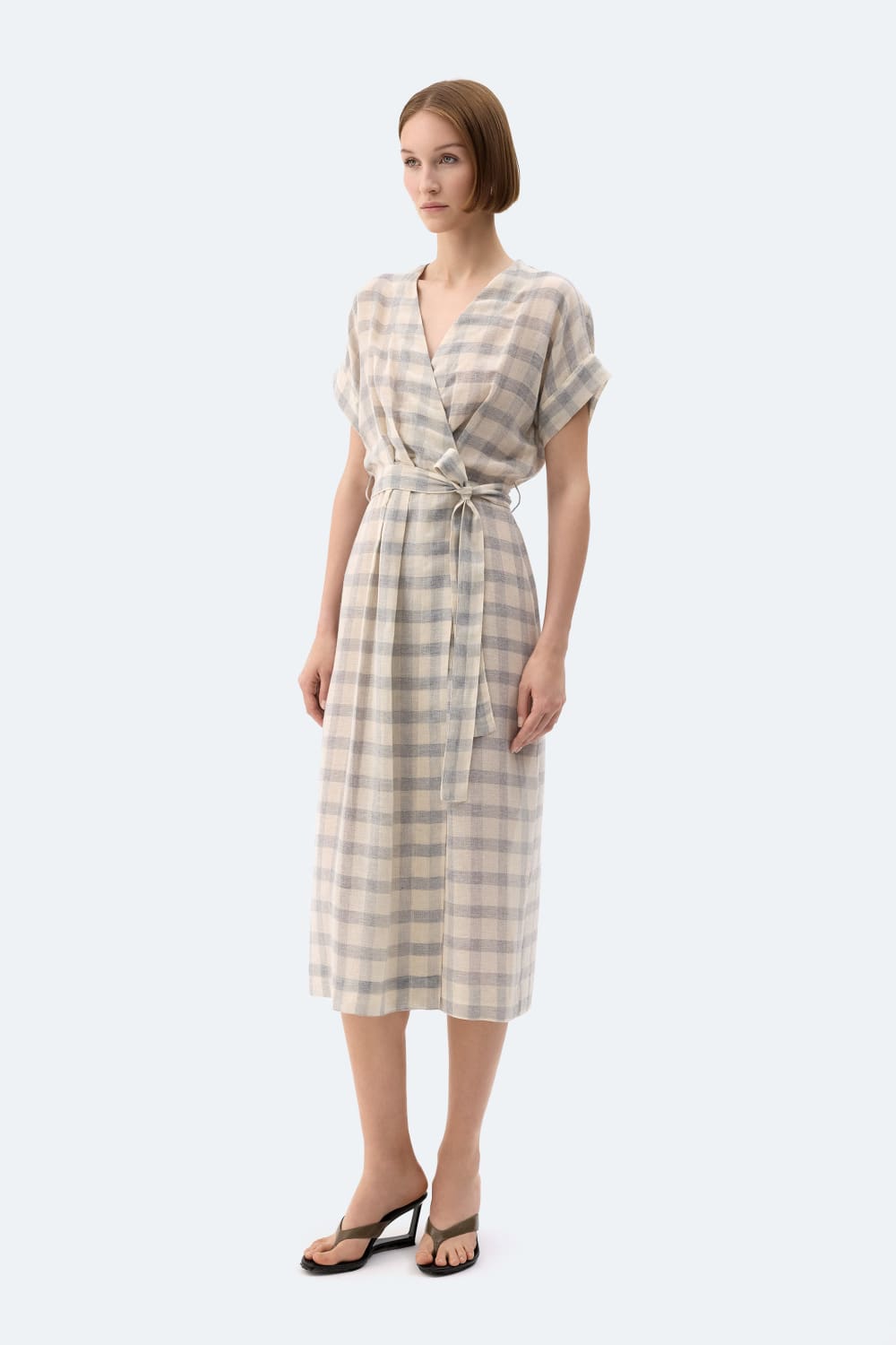 İkikız-Gri Ekose Anvelop Elbise-Elbise-1-Milagron.com