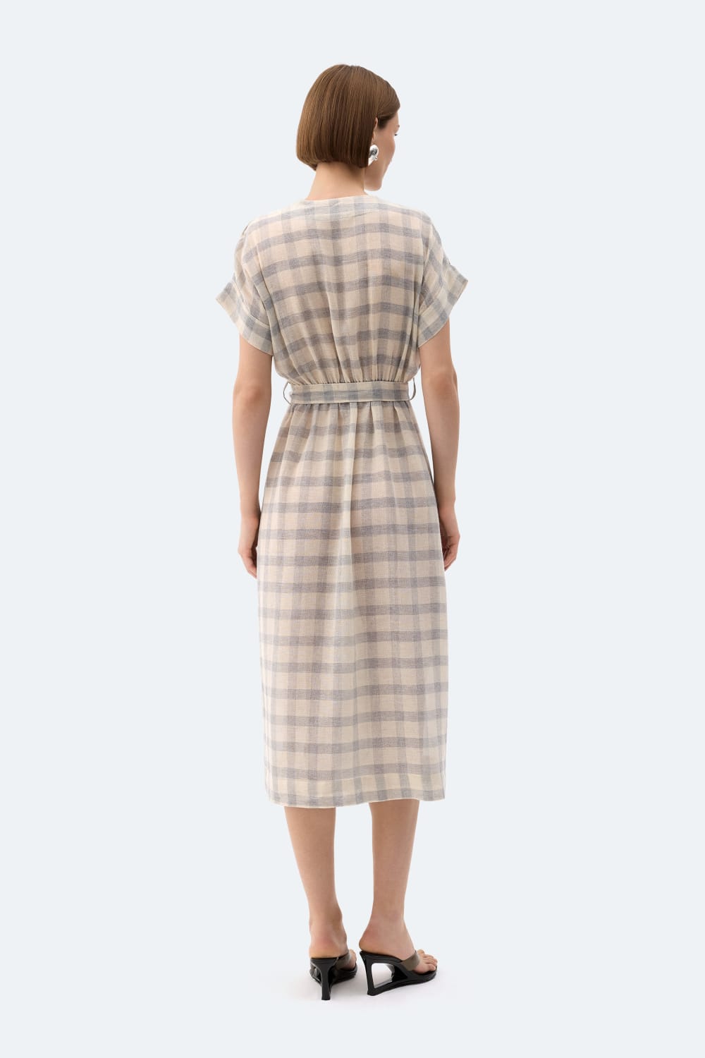 İkikız-Gri Ekose Anvelop Elbise-Elbise-2-Milagron.com