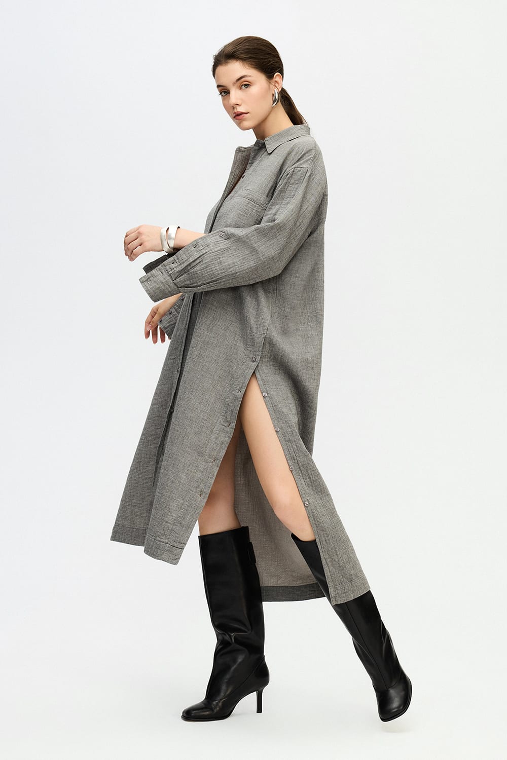 İkikız-Gri Gömlek Elbise-Elbise-4-Milagron.com