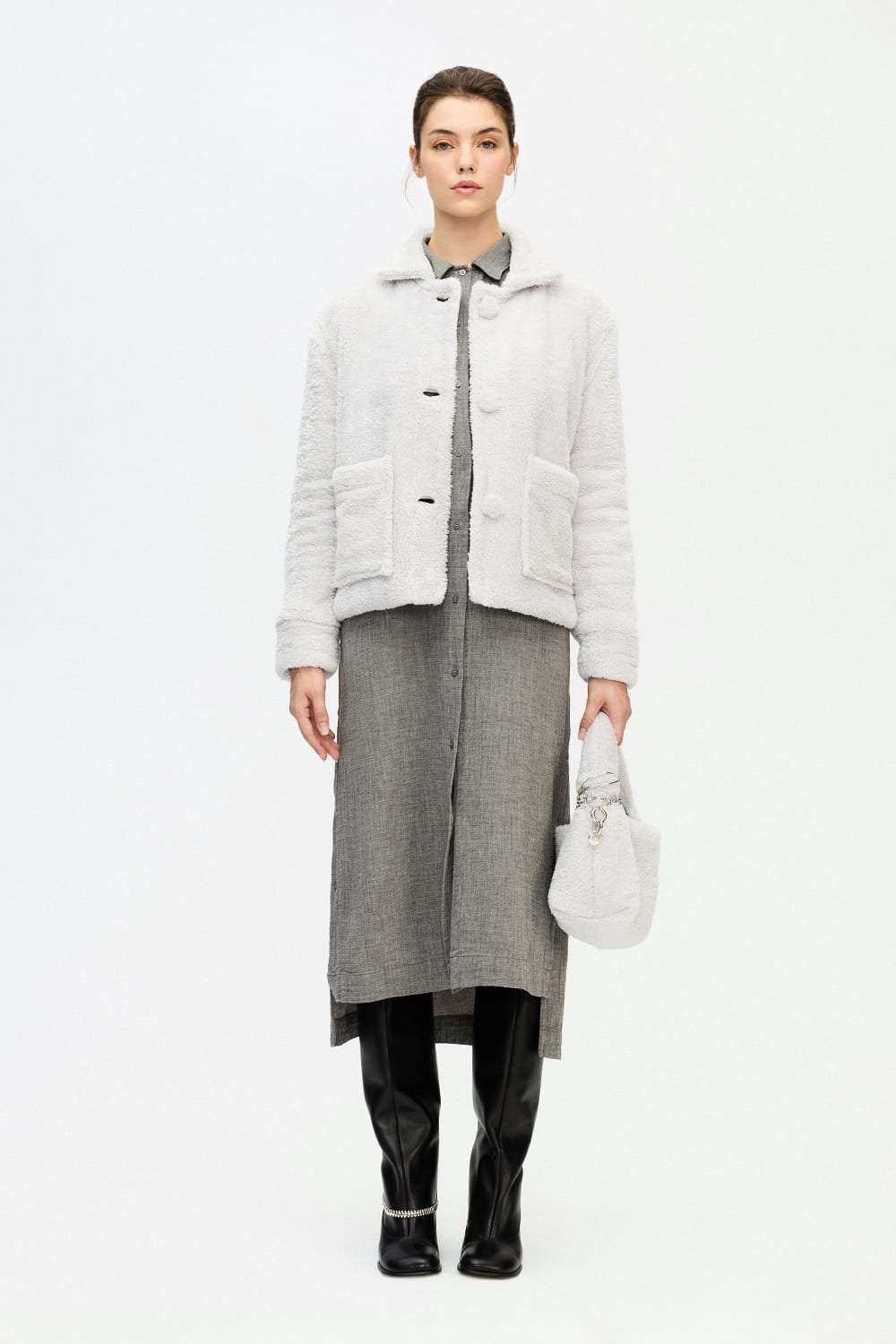 İkikız-Gri Pelüş Kısa Ceket-Ceket-1-Milagron.com