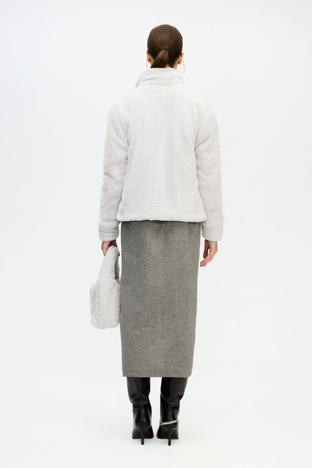 İkikız-Gri Pelüş Kısa Ceket-Ceket-3-Milagron.com