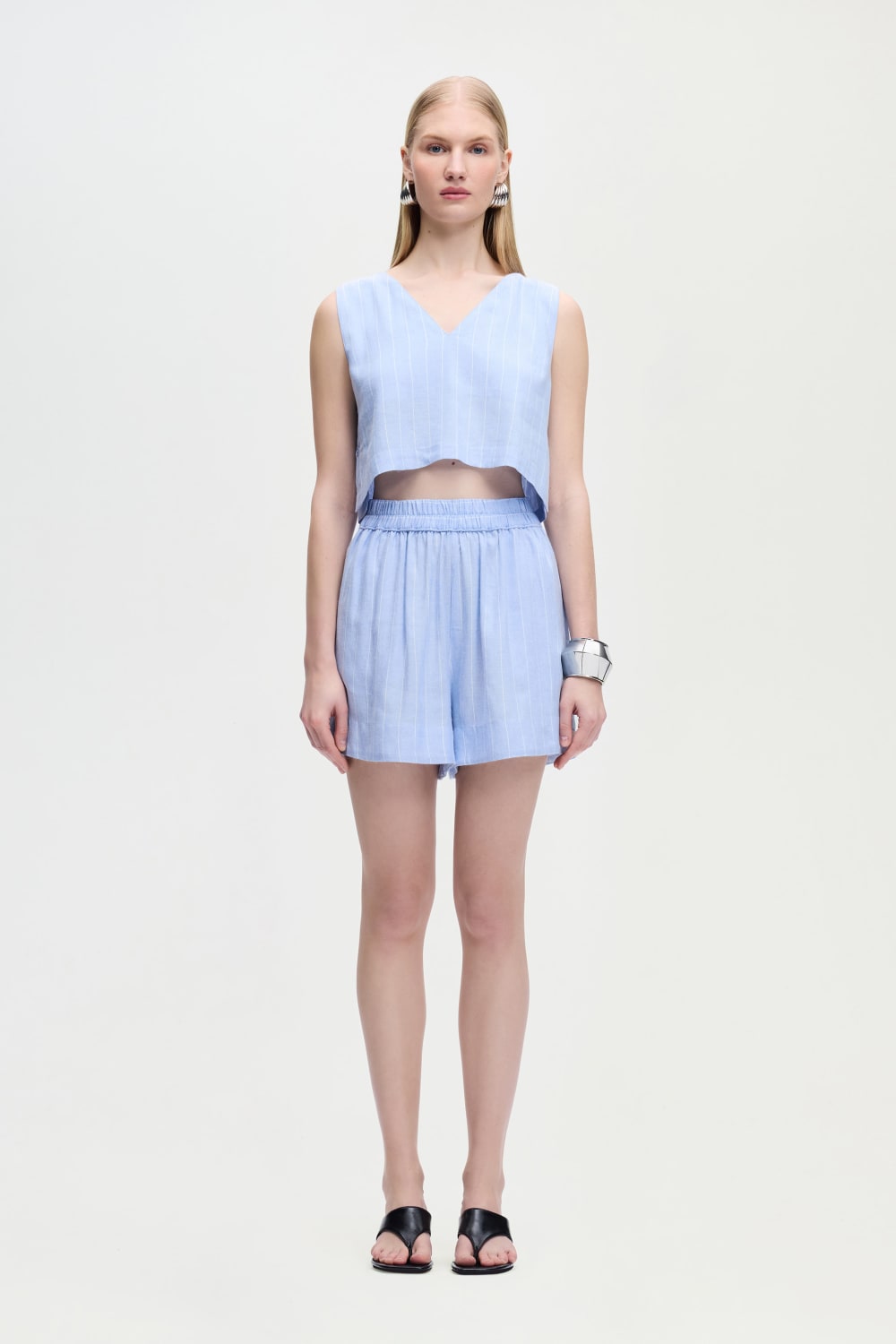 İkikız-Keten Karışımlı Çizgili Bluz-Bluz-2-Milagron.com