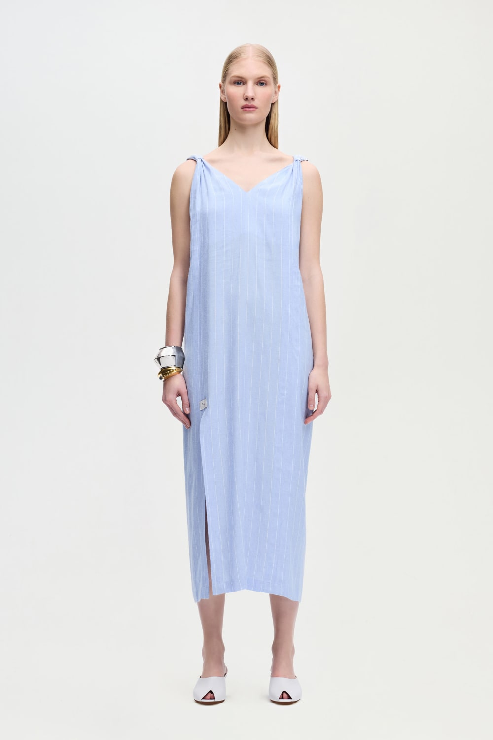 İkikız-Keten Karışımlı Çizgili Elbise-Elbise-2-Milagron.com