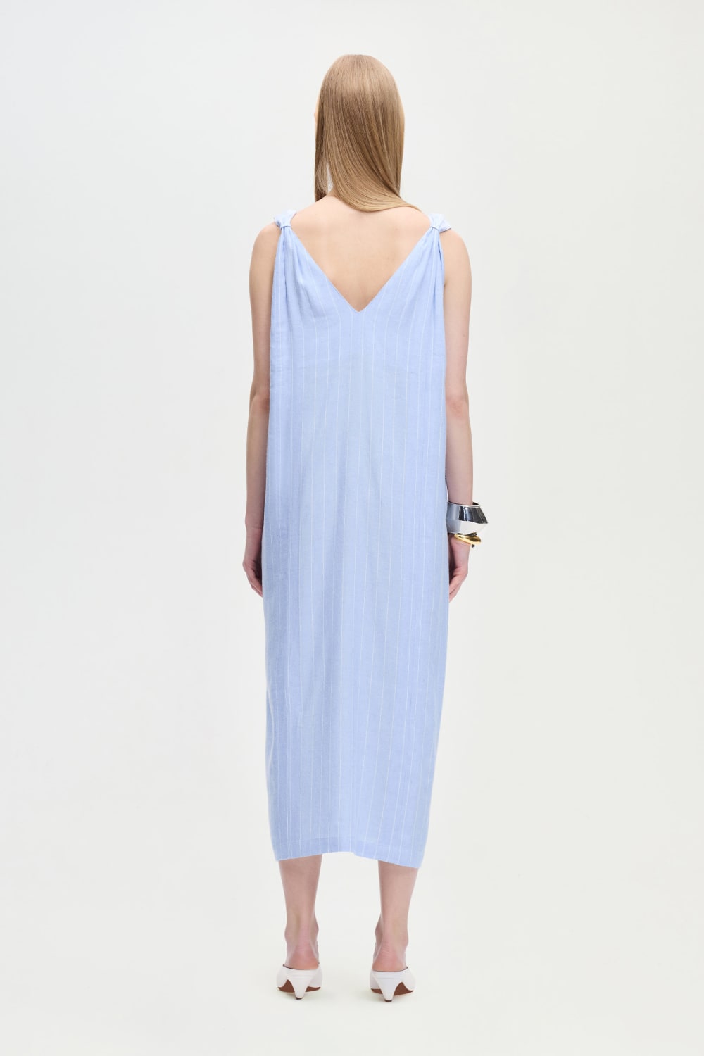 İkikız-Keten Karışımlı Çizgili Elbise-Elbise-4-Milagron.com