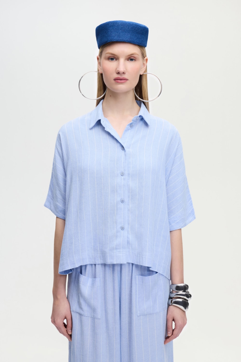 İkikız-Keten Karışımlı Çizgili Gömlek-Gömlek-5-Milagron.com