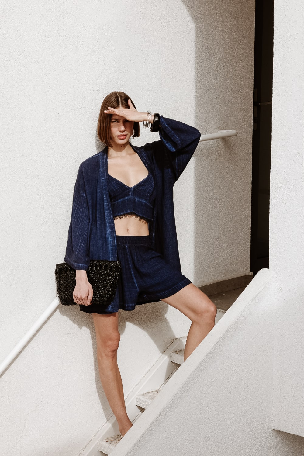 İkikız-Keten Navy Kısa Kimono-Kimono-1-Milagron.com