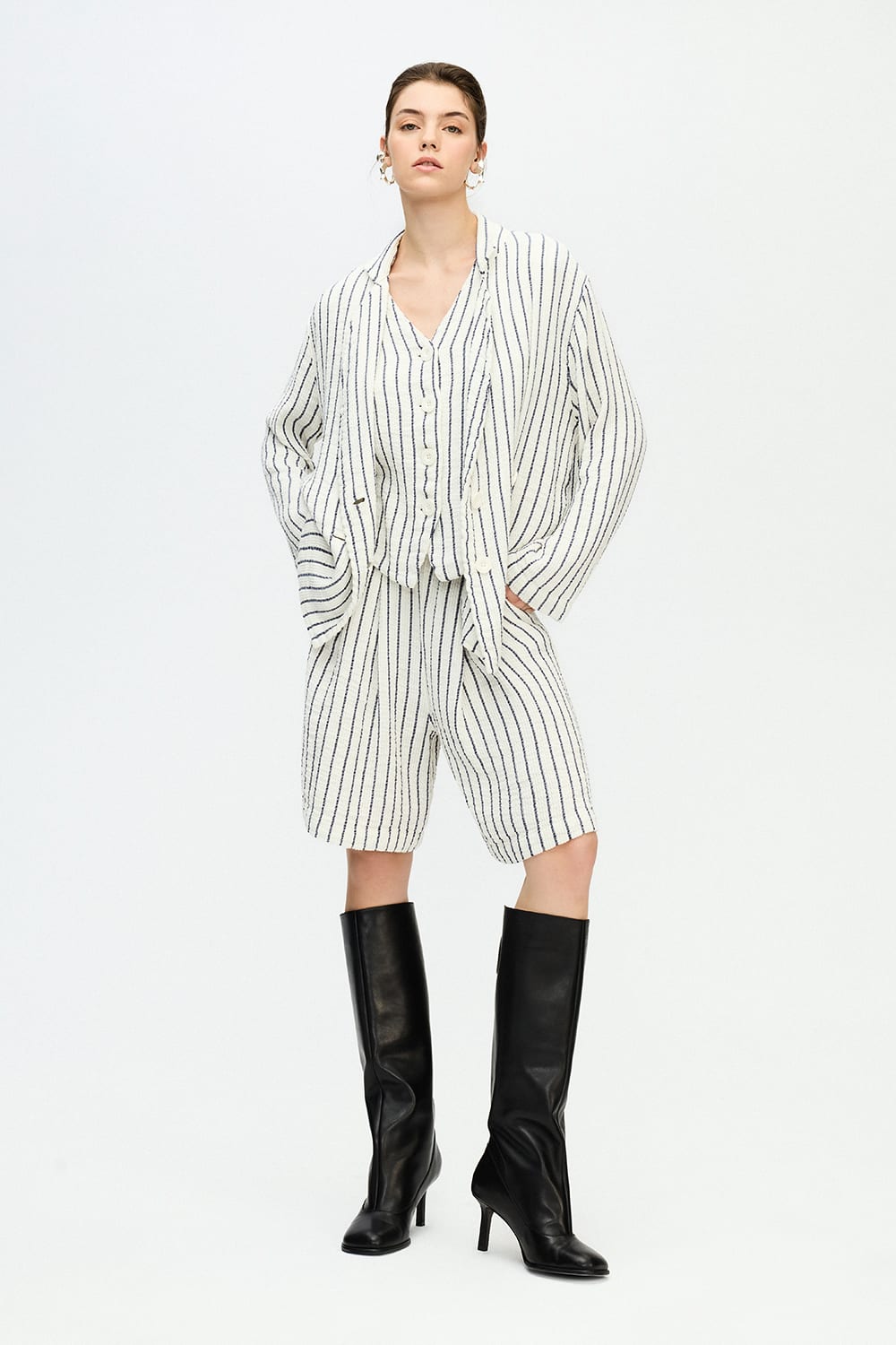 İkikız-Lacivert Çizgili Şort-Şort-4-Milagron.com