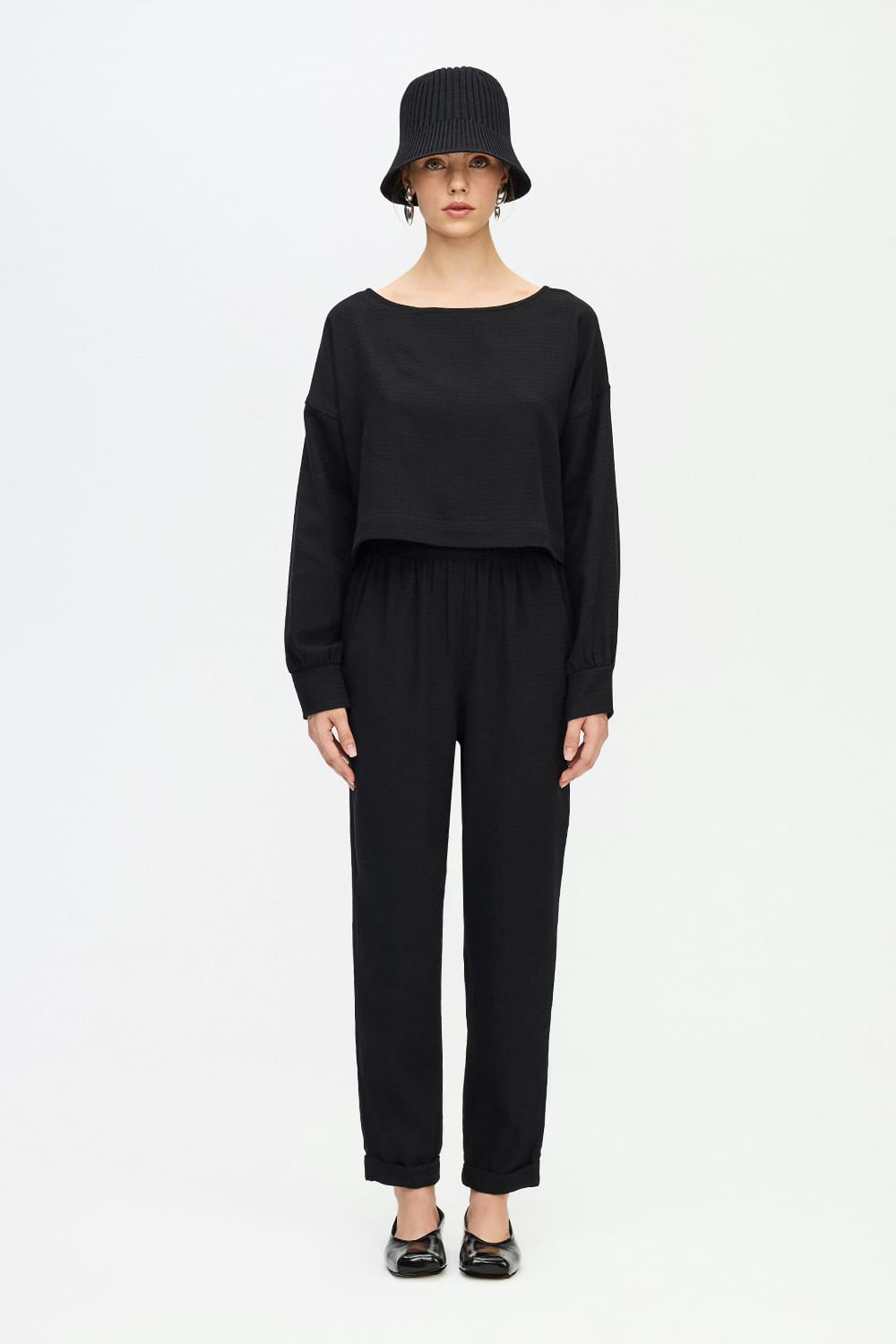 İkikız-Siyah Crop Bluz-Top-1-Milagron.com