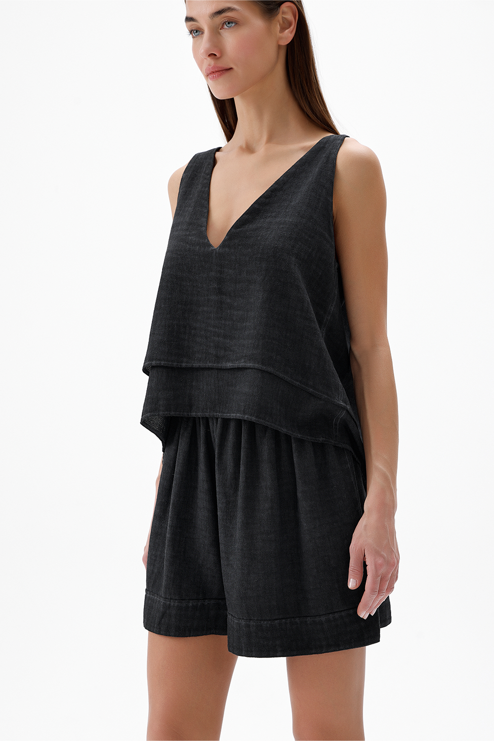 İkikız-Siyah Katlı Bluz-Top-4-Milagron.com