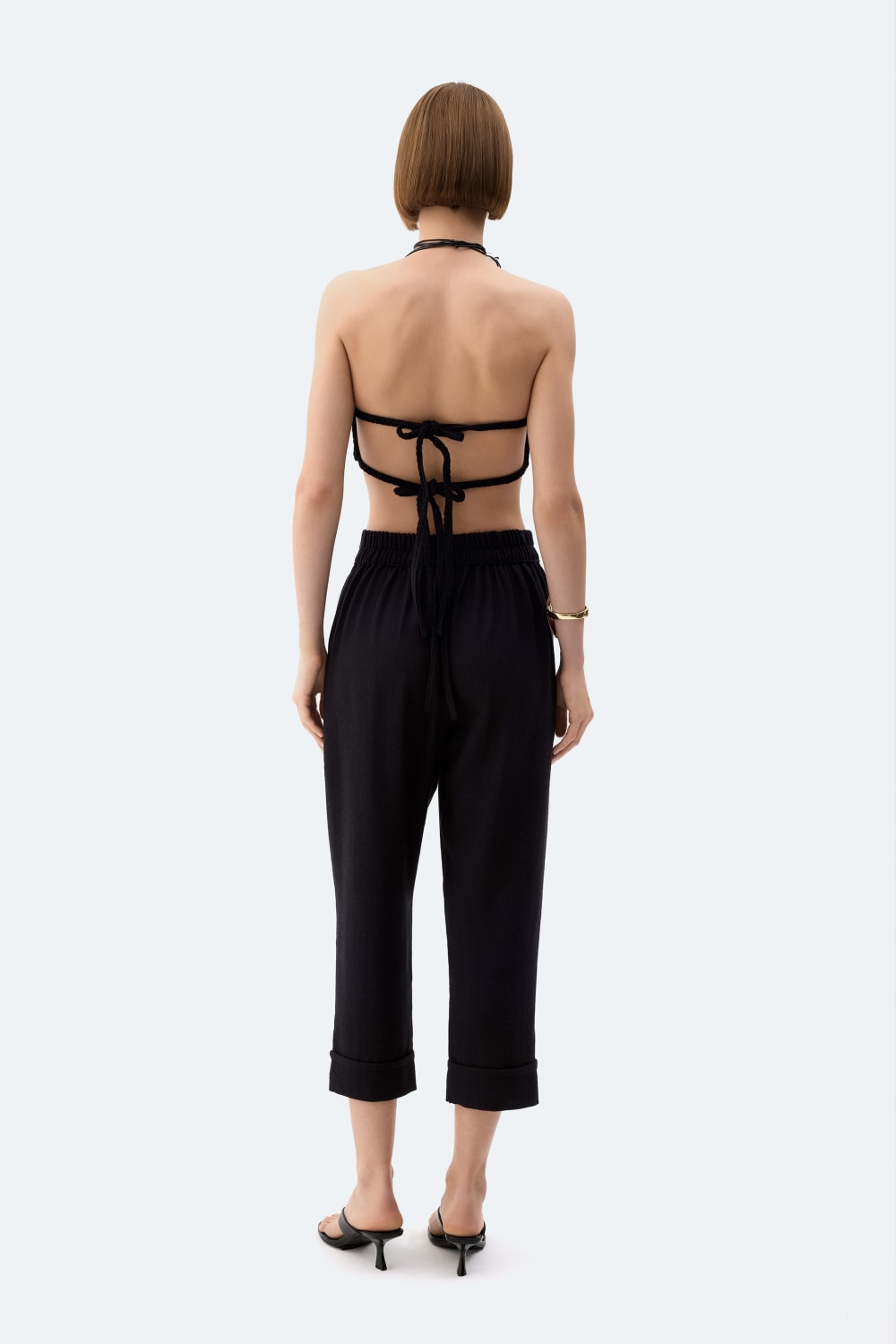 İkikız-Siyah Keten Pilili Pantolon-Pantolon-2-Milagron.com