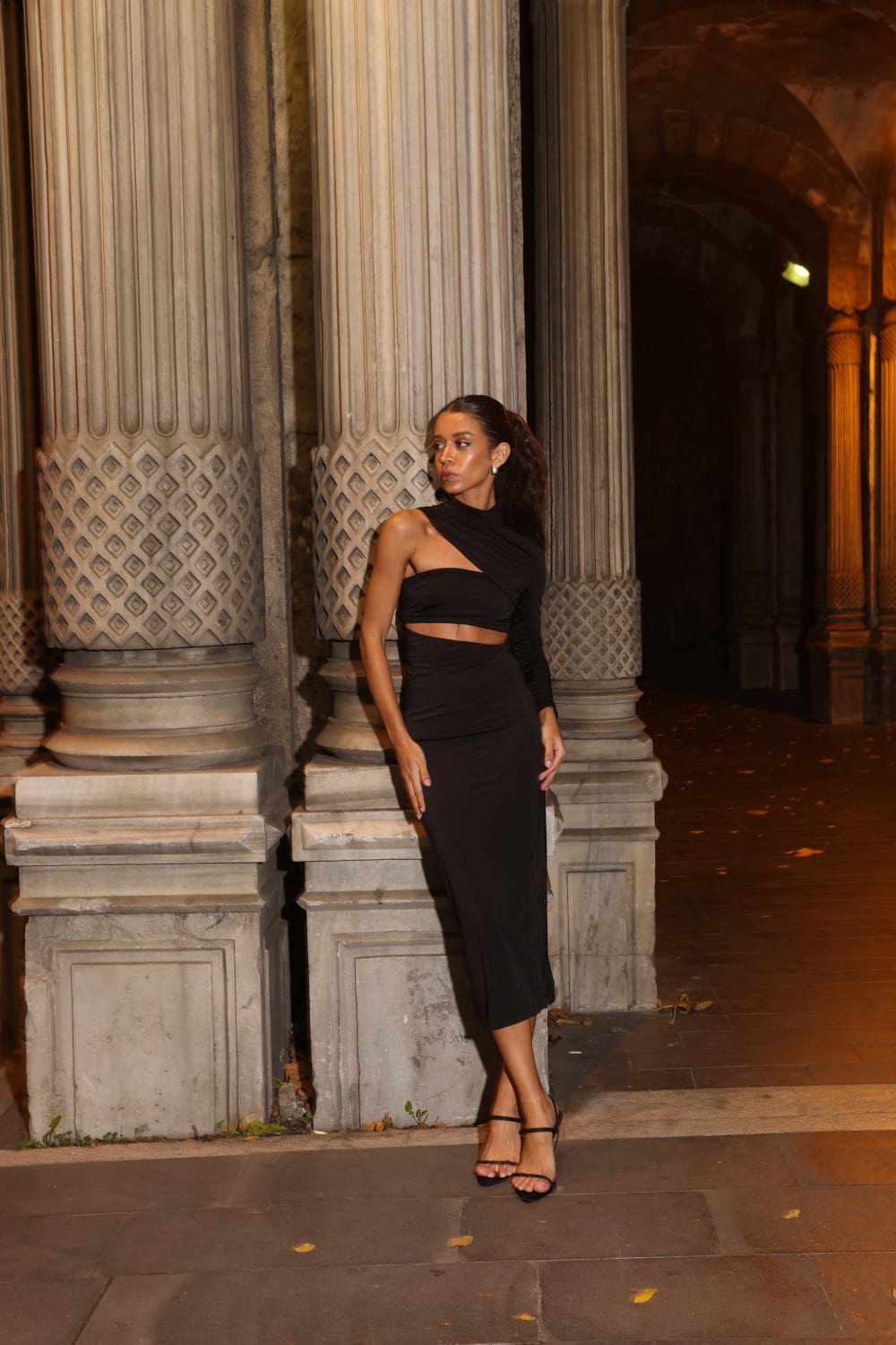 İladia-Arela One Sleeve Midi Dress-Elbise-1-Milagron.com